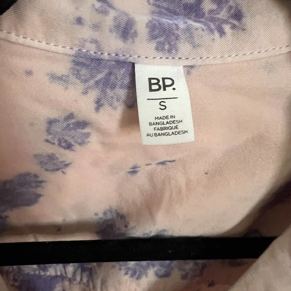 BP Nordstrom NWT Tie Dye Short Slv Button Down Shirt Pink Purple Sz S Top - Picture 5 of 5
